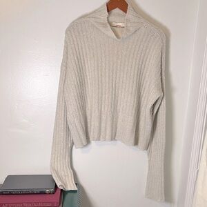 Xirena Wool‎ Cashmere Blend Light Gray Ribbed Mock Neck Boxy Sweater Sz S